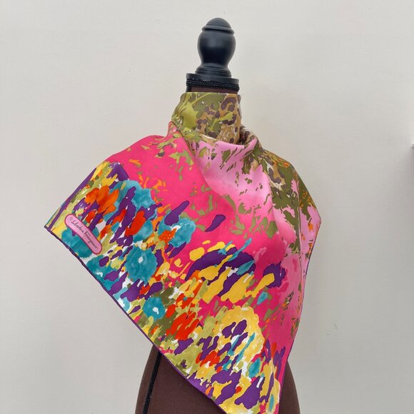 Salvatore Ferragamo Scarf Leopard in Flower Garden Pink Multicolor Scarf - Picture 1 of 16